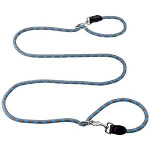 Hands Free 8.5ft Nylon Double Dog Leash with Reflective Stitching, Adjustable Waist Fits All for Medium Large Dogs - Blue