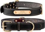 Personalized Dog Collar - Engraved Soft Black Vegan Leather - Custom Small Medium or Large Size with Name Plate (Large)