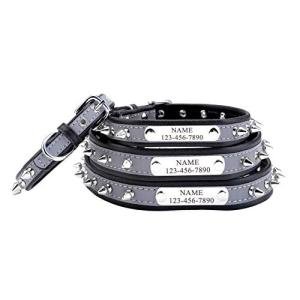 Filhome Personalized Reflective Spiked Dog Collar with Engraved Name Plate, Custom Puppy Pet Leather Studded Dog Collar S (Neck Girth 9.8"-12.5")
