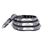 Filhome Personalized Reflective Spiked Dog Collar with Engraved Name Plate, Custom Puppy Pet Leather Studded Dog Collar S (Neck Girth 9.8"-12.5")