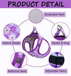 Moonpet Step in Dog Harness Leash Set- All Weather Reflective No-Pull Floral Pattern Padded Mesh Vest Harness for Cats Puppy Extra-Small Small Medium Large Dogs - Purple Flower - S