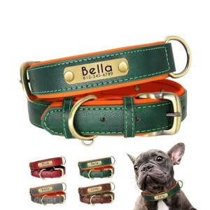 Personalized Leather Dog Collar, Deeply Engraved Leather Pet Collar for Small Medium Large X-Large Dogs and Cats Custom Dog Collar