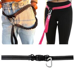 Shed Defender Hands Free Dog Leash Belt - Seen on Shark Tank - Attaches to Any Leash, Jogging & Running, Heavy Duty Buckle, Reflective Stitching, Adjustable one Size fits All, Designed in USA (Black)