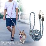 Hands Free 8.5ft Nylon Double Dog Leash with Reflective Stitching, Adjustable Waist Fits All for Medium Large Dogs - Blue