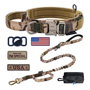 OEBEESA Tactical Dog Collar Adjustable Military Collar: - Nylon K9 Collars with Handle and Heavy Duty Metal Buckle for Medium and Large Dogs with 3 Patches and Airtag Case Holder (XL, Camo-Set)
