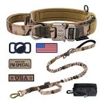 OEBEESA Tactical Dog Collar Adjustable Military Collar: - Nylon K9 Collars with Handle and Heavy Duty Metal Buckle for Medium and Large Dogs with 3 Patches and Airtag Case Holder (XL, Camo-Set)
