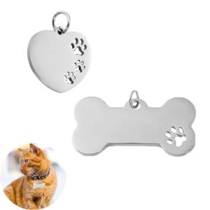 ArrErr 2 Pack Blank Dog Tags Stainless Steel Bone Heart Paw Shaped Pet ID Tags for Military Dogs Laser Engraved Stamping Personalizing Name Phone DIY Custom Neck Leash Collar Pendant Charms