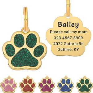 Personalized Green Paw Shaped Dog ID Tag