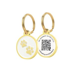 Pet Dwelling Mini Paw QR Code Pet ID Tag – Small Dog & Cat ID Tag for Pet Safety, Free Personalized Online Profile & Instant Scan Alerts, Waterproof – Lux Gold White Mini