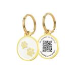 Pet Dwelling Mini Paw QR Code Pet ID Tag – Small Dog & Cat ID Tag for Pet Safety, Free Personalized Online Profile & Instant Scan Alerts, Waterproof – Lux Gold White Mini