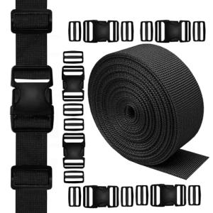 JZAHYUK 2" Heavy-Duty Buckle & Straps Set: 6-Pack Side Release Plastic Buckles+11 Yards of Thick Nylon Belt 2 Inch Wide+12 Pcs Tri-Glide Slide Clips, Replacement for Backpack Luggage Strap Pet Collar