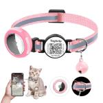 Waterproof Breakaway Cat Collar with AirTag Holder & Smart QR ID Tag - Reflective Safety Tracker Collar for Cats, Kittens, Puppies-Compatible with Apple AirTag, GPS Tracking for Girl&Boy Pets (Pink)