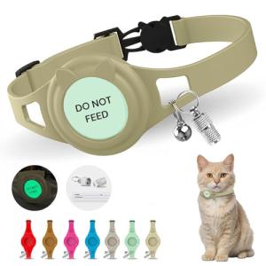 Hypoallergenic cat Collar with Breakaway Clasp, Bell & ID Tag. Compatible with Apple Airtag. Waterproof & Lightweight cat Collar with airtag Holder. Durable & Tear Resistant.