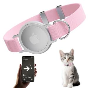 AirTag Cat Collar, Ultra Elastic Cat Tracker Collar, Airtag Holder Compatible with Apple Air Tag, [Lightweight & Scratch Resistant] Adjustable Stepless GPS Pet Collar for Cats Kittens, Pink