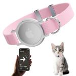 AirTag Cat Collar, Ultra Elastic Cat Tracker Collar, Airtag Holder Compatible with Apple Air Tag, [Lightweight & Scratch Resistant] Adjustable Stepless GPS Pet Collar for Cats Kittens, Pink