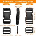 HARSKIYER Buckles for 1 Inch Straps, 6 Pcs Quick Side Release Buckles and 12 Pcs Tri-Glide Sliders, Heavy Duty Dual Adjustable Snap Clips for Nylon Webbing Pet Collar Backpack Replacement (Black)