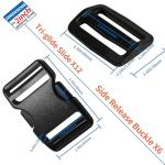 JZAHYUK 2" Heavy-Duty Buckle & Straps Set: 6-Pack Side Release Plastic Buckles+11 Yards of Thick Nylon Belt 2 Inch Wide+12 Pcs Tri-Glide Slide Clips, Replacement for Backpack Luggage Strap Pet Collar