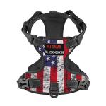Custom No Pull Dog Harness, Personalized Vintage American Flag Dog Vest with Pet Name Phone Number, Customized Adjustable Reflective Pet Harness for Large Medium and Small Dogs Cats Outdoor Walking