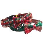 KUDES 2 Pack/Set Christmas Snowflake Dog Collars Breakaway with Bow Tie and Bells for Cat and Small/Medium/Large Pets, Red & Green