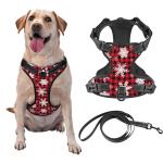 Reflective Vest Harness Christmas Snowflakes Black Red Buffalo Plaid Adjustable No Pull Pet Harness Stylish Oxford Easy Control Puppy Walking Outside Training-Large