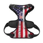 Custom No Pull Dog Harness, Personalized Vintage American Flag Dog Vest with Pet Name Phone Number, Customized Adjustable Reflective Pet Harness for Large Medium and Small Dogs Cats Outdoor Walking
