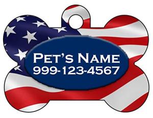 Custom Patriotic Flag Pet Id Tag for Dogs & Cats Personalized w/Your Pet's Name & Number (United States)