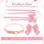Velvet Dog Collar and Leash Set with Bowtie, Adjustable Velvet Dog Collar with Metal Buckle, Cute Girl Dogs Collars, 9‘’-13‘’for Small Medium Puppy Dogs with 5 FT Leash (Pink, S)