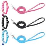 3 Pcs Dog Collar and Leash Set, Adjustable Puppy Collar and Leash, Puppy Collars with Paw Print, Dog Collars and Leashs for Small Dogs, Quick Release Buckle Adjustable Rope for Pets (Pink Black Blue)