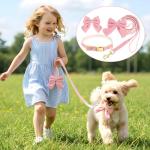 Velvet Dog Collar and Leash Set with Bowtie, Adjustable Velvet Dog Collar with Metal Buckle, Cute Girl Dogs Collars, 9‘’-13‘’for Small Medium Puppy Dogs with 5 FT Leash (Pink, S)