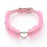 Heart Collar and Leash Set with Lace Edge for Cat, 2PCS Cosplay Rave Jewelry Accessories for XS-M Pet Dog (Pink)