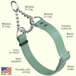 Dogline Biothane Martingale Dog Collar – Adjustable Waterproof Collar for Dogs with Herm Sprenger Assembly Chain – Fits Small, Medium & Large Dogs, L 11-15in x W 3/4in, Sage Green