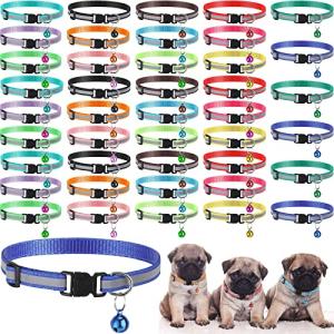 42 Pcs Puppy Collars for Litter Puppy ID Collar with Bell 7.5-12.6 Inch Adjustable Collars for Newborn Dog Cat Nylon Safety Cat Collar for Cats Dogs Pet Supplies (Reflective)