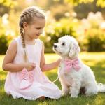 Velvet Dog Collar and Leash Set with Bowtie, Adjustable Velvet Dog Collar with Metal Buckle, Cute Girl Dogs Collars, 9‘’-13‘’for Small Medium Puppy Dogs with 5 FT Leash (Pink, S)