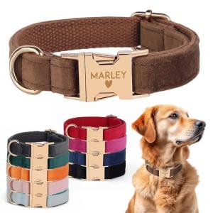 Velvet Harness Set, Gift for Pet Owners, Custom Dog Collar Personalized Name and Phone Number, Custom Collar and Leash for Dogs, Engraved Metal Buckle Collar (X-Large)