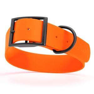Dogline Biothane Waterproof Dog Collar Strong Coated Nylon Webbing with Black Hardware Odor- Proof for Easy Care Easy to Clean High Performance Fits Small Medium or Large Dogs, Hunter Orange