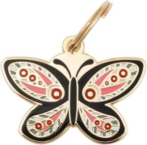 Two Tails Butterfly Pet ID Tag, Personalized Dog Name Tag with Custom Engraving, Cute Gold & Enamel Charm for Dogs & Puppies, Durable Brass Pet Accessory for Collars & Harnesses