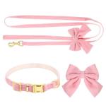 Velvet Dog Collar and Leash Set with Bowtie, Adjustable Velvet Dog Collar with Metal Buckle, Cute Girl Dogs Collars, 9‘’-13‘’for Small Medium Puppy Dogs with 5 FT Leash (Pink, S)