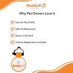 BuddyID BuddyBadge Silicone Pet Collar Tag with QR Code, Waterproof and Jingle-Free, Glow-in-The-Dark, Includes Lifetime Registration and Customizable Digital Profile, 1 Tag
