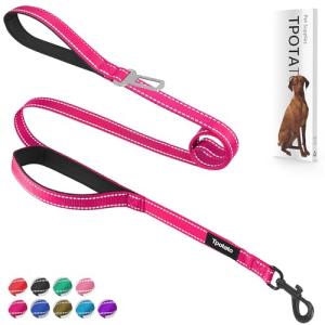 6 Foot Fuchsia Dog Leashes for Large Medium and Small Breed Dogs That Pull,Reflective Nylon Heavy Duty Dog Leash with 2 Comfortable Padded Traffic Handles and Car Seat Belt for Walking and Training