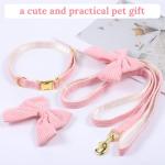 Velvet Dog Collar and Leash Set with Bowtie, Adjustable Velvet Dog Collar with Metal Buckle, Cute Girl Dogs Collars, 9‘’-13‘’for Small Medium Puppy Dogs with 5 FT Leash (Pink, S)