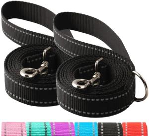 SUNNQ 2-Pack Reflective Leash 6ft - Nylon Leashes for Small, Medium, Large Dogs, Puppies, Cats - 6ft Training Leash with D Ring (Black, 1" X 6FT(2-Pack))