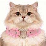 Heart Collar and Leash Set with Lace Edge for Cat, 2PCS Cosplay Rave Jewelry Accessories for XS-M Pet Dog (Pink)