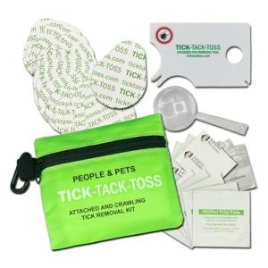 Tick-Tack-Toss Premium Tick Removal Kit for People and Pets, Crawling and Attached Tick Removal Tools, Travel Pouch, ID Card, Magnifying Glass, 32 Removal Pads (1)