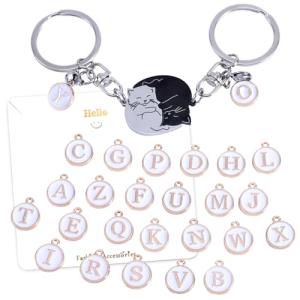 2pcs Cat Matching Keychains for Couples & BFFs, Double-Sided Cat Lover Keyrings with 26 Alphabet Charms Couples Keychains for Him Her Husband Wife Anniversary Wedding Valentine Gifts (Color 1)