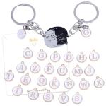 2pcs Cat Matching Keychains for Couples & BFFs, Double-Sided Cat Lover Keyrings with 26 Alphabet Charms Couples Keychains for Him Her Husband Wife Anniversary Wedding Valentine Gifts (Color 1)