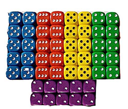 50 Good Quality Dice 14mm 10 each of 5 colours from Tarquin Publications