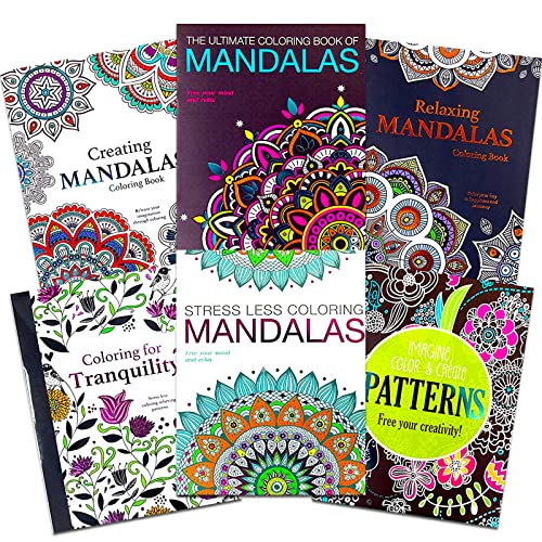Set of 6 Adult Coloring Books - Mandalas & Peace