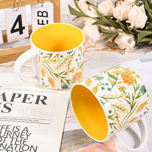 Vintage Yellow Ceramic Coffee Mugs - Set of 2