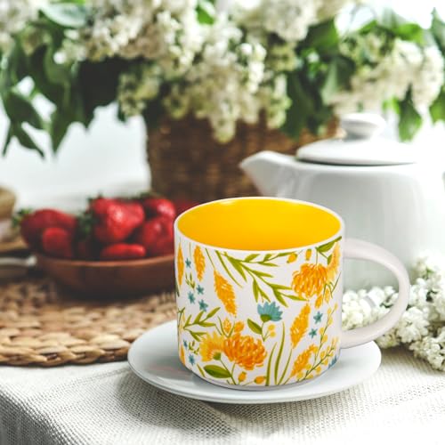 Vintage Yellow Ceramic Coffee Mugs - Set of 2