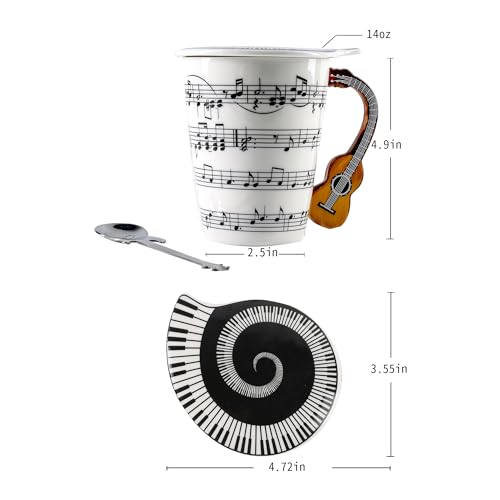 Guitar-Themed Mug with Lid and Spoon Gift